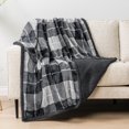 thumbnail image 1 of PAVILIA Plaid Sherpa Throw Blanket for Couch Sofa Bed, Dark Grey, 50x60, 1 of 8