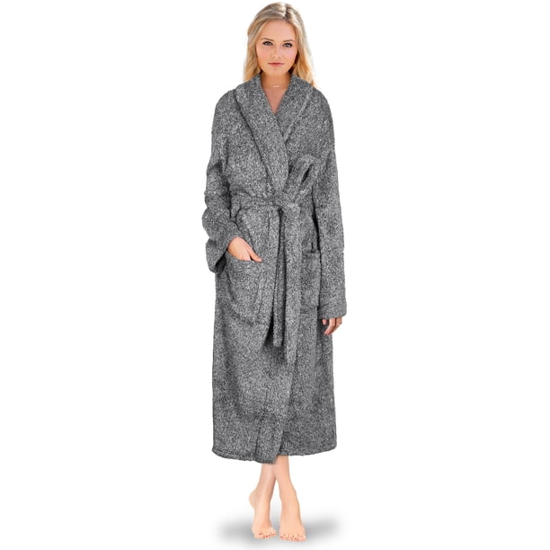 grey fluffy dressing gown Men's Homey Fleece Dressing Gown in Grey – Loungeable main image 0