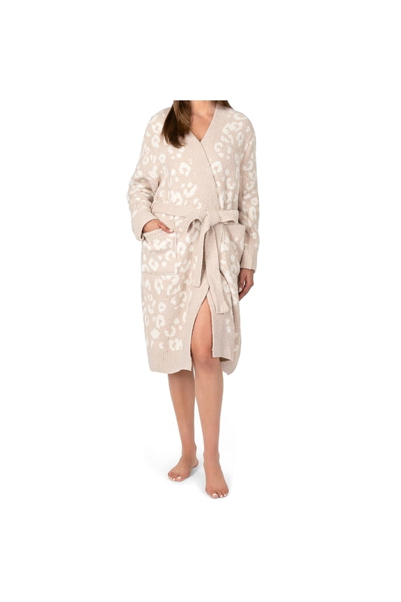 Cheetah Beige Premium Plush Robe Women, Soft Cozy Bathrobe, 2XL/3XL
