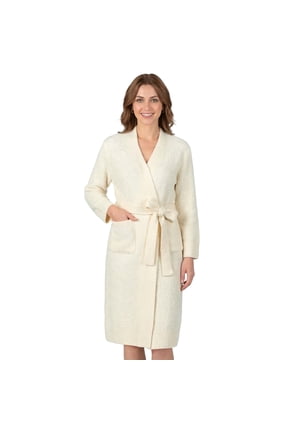 Cream Beige Premium Plush Robe for Women, Soft Cozy Bathrobe, S/M