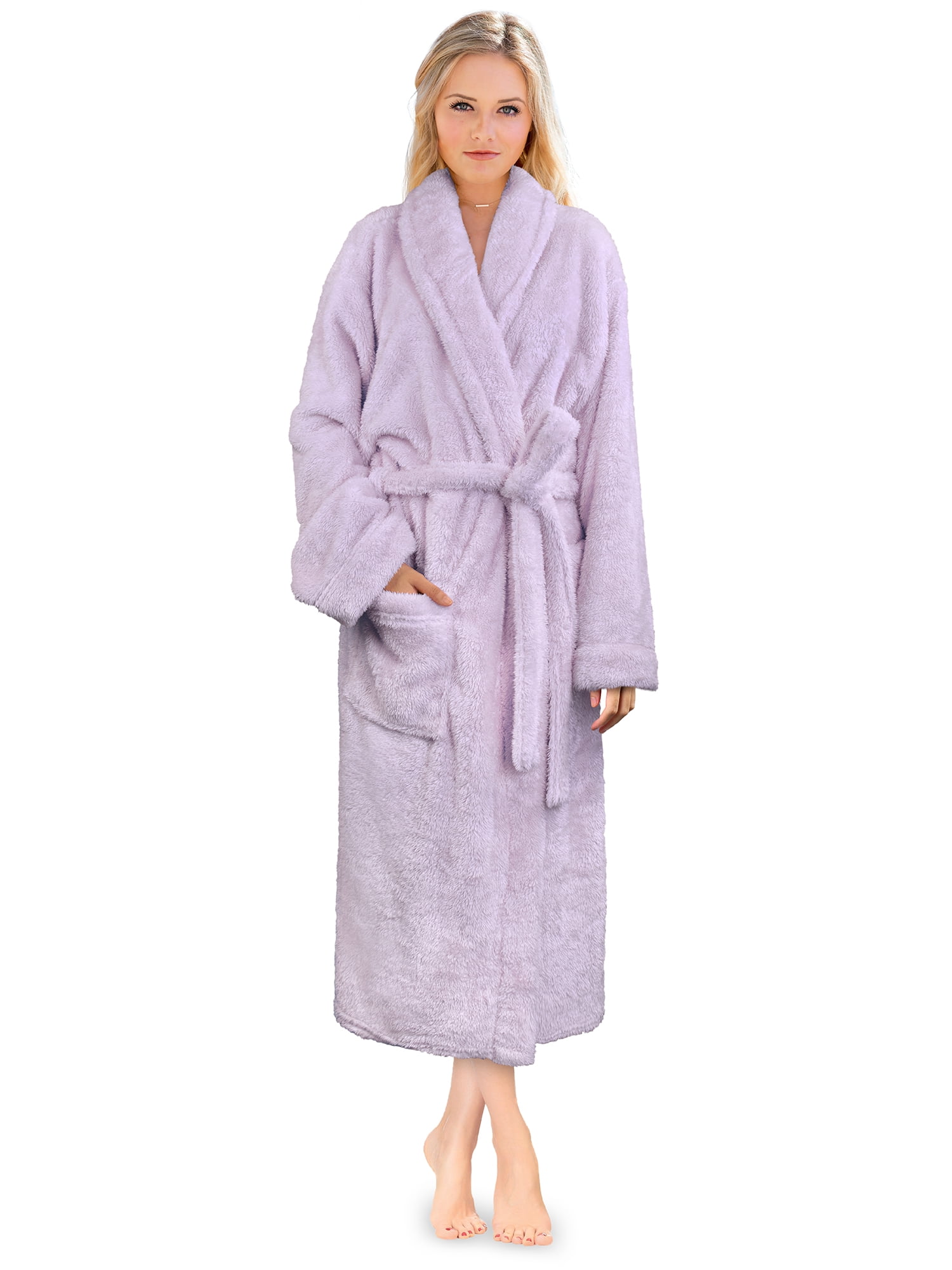 Women's Plush Sherpa Robe - Thick Fluffy Fleece Bathrobe With Pockets, Ultra Warm & Soft