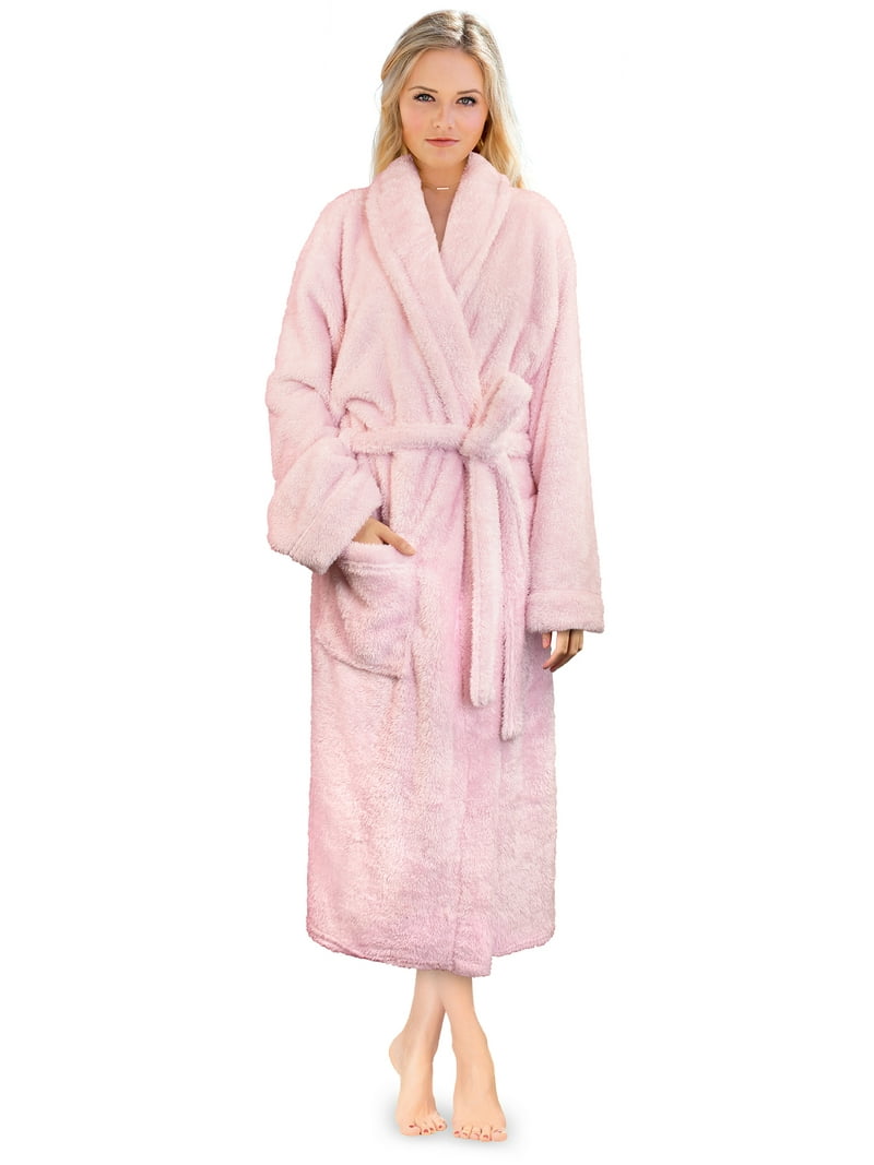 PAVILIA Premium Womens Plush Soft Robe Fluffy, Warm, Fleece Sherpa Shaggy Bathrobe (L/XL, Light Pink)