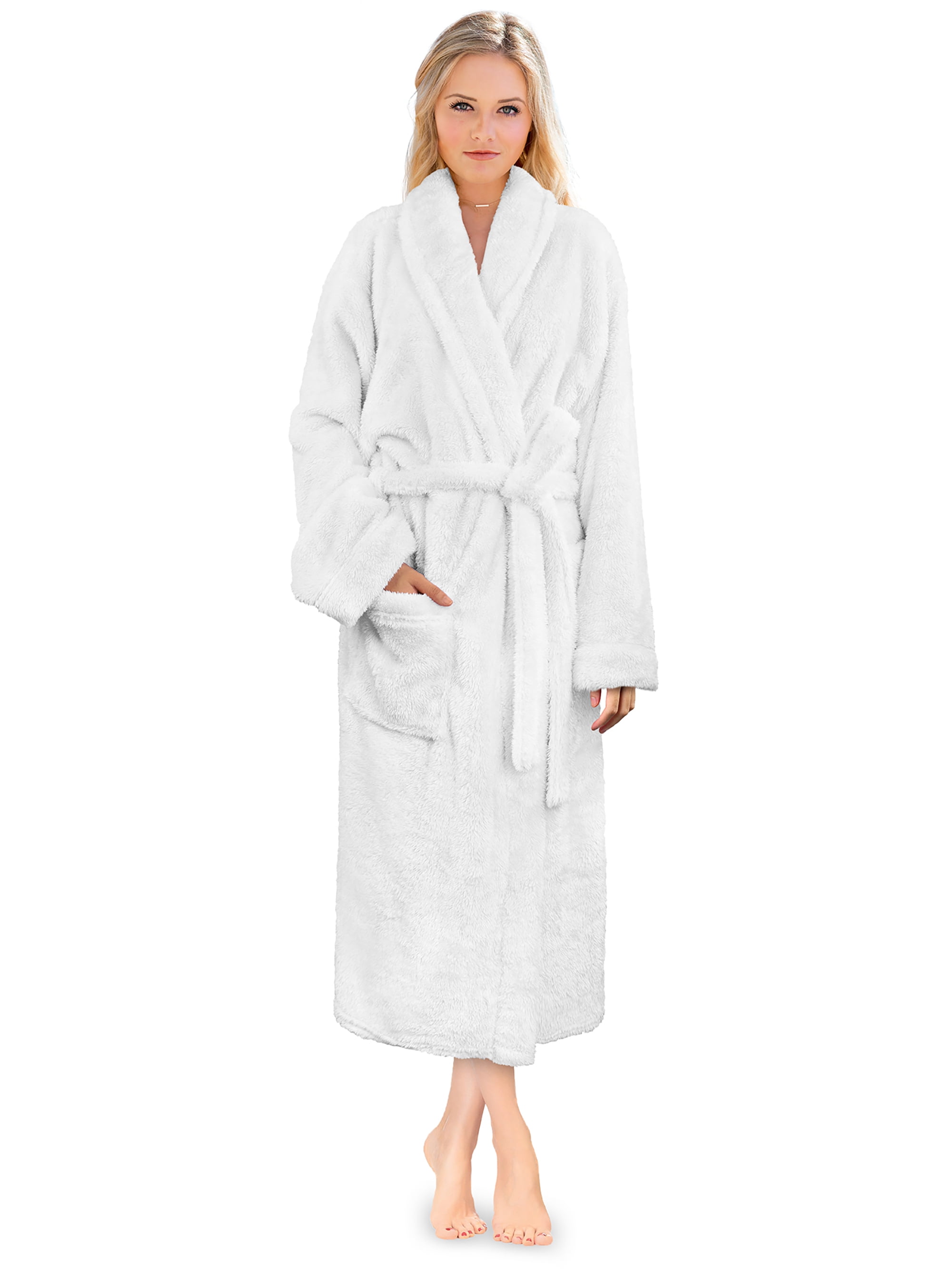 PAVILIA Premium Women's Plush Sherpa Robe L/XL White