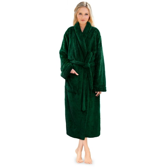 PAVILIA Premium Womens Plush Soft Robe Fluffy, Warm, Fleece Sherpa Shaggy Bathrobe (S/M, Emerald Green)