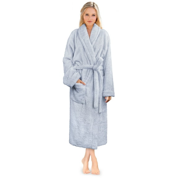 PAVILIA Premium Womens Plush Soft Robe Fluffy, Warm, Fleece Sherpa Shaggy Bathrobe (S/M, Light Blue)