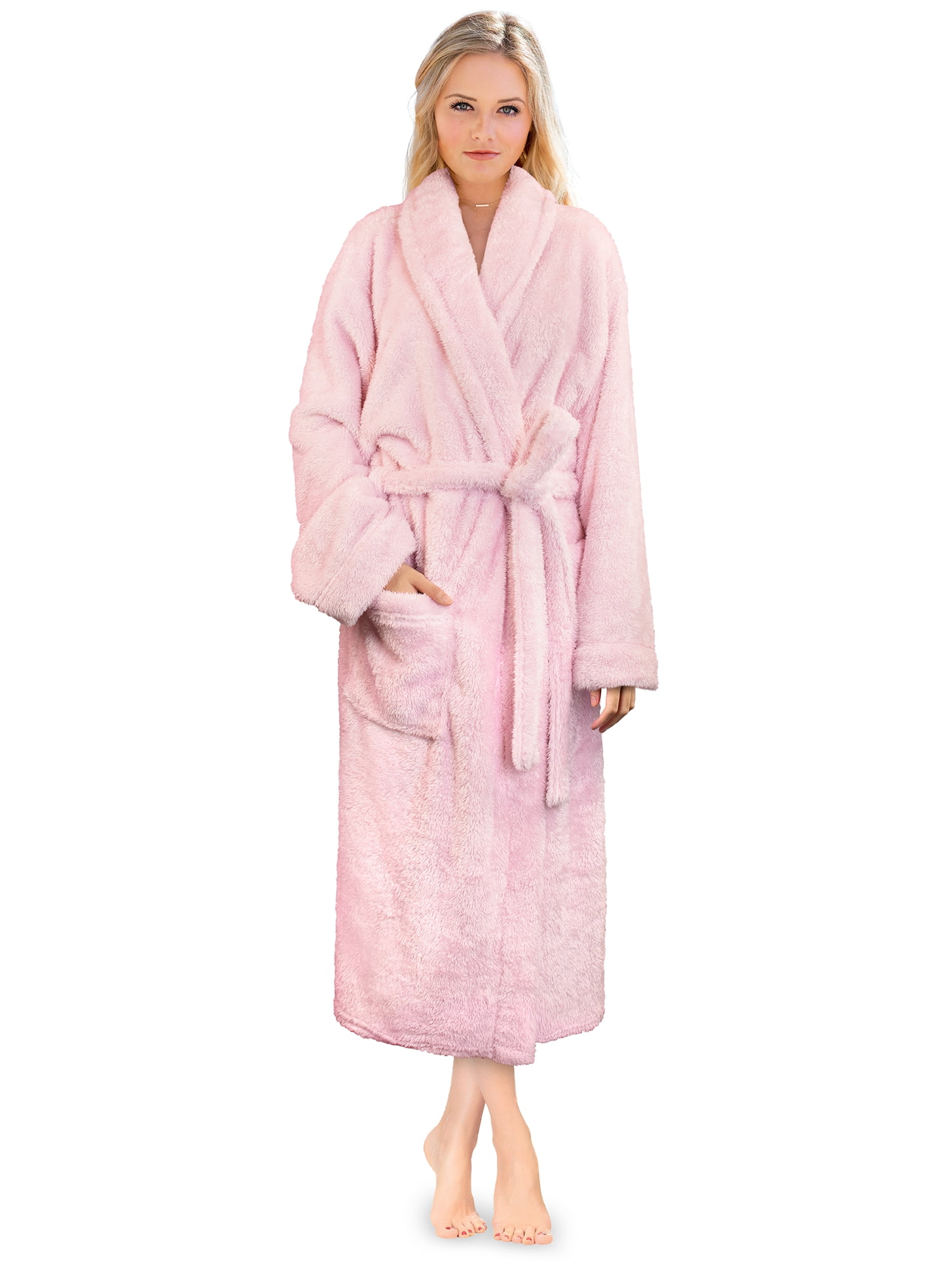 PAVILIA Premium Womens Plush Soft Robe Fluffy, Warm, Fleece Sherpa Shaggy Bathrobe (S/M, Light Pink)