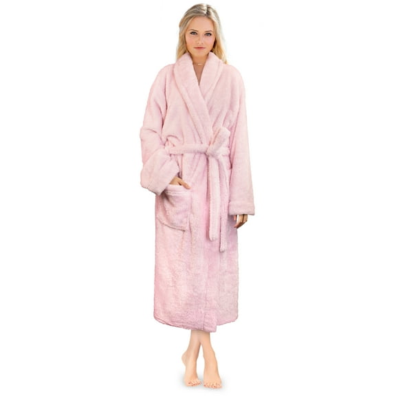 PAVILIA Premium Womens Plush Soft Robe Fluffy, Warm, Fleece Sherpa Shaggy Bathrobe (S/M, Light Pink)