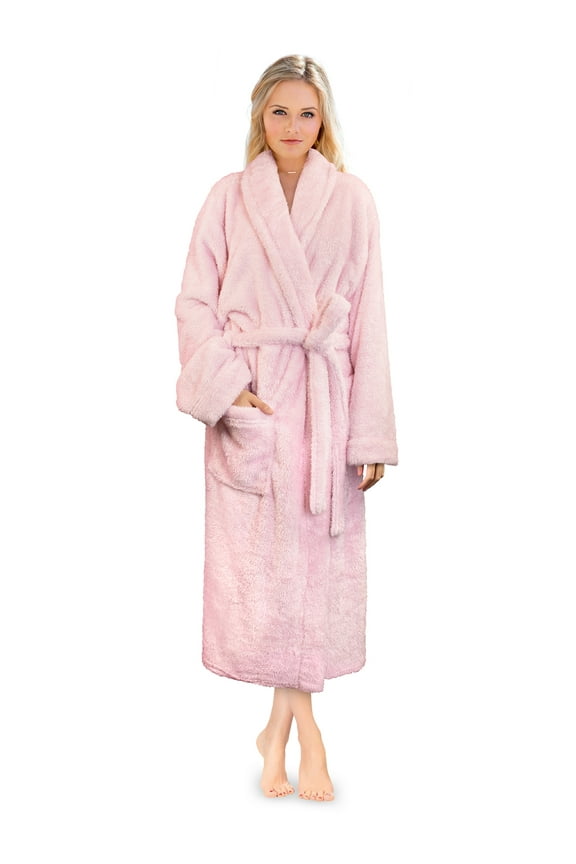 Premium Womens Plush Soft Robe Fluffy, Warm, Fleece Sherpa Shaggy Bathrobe (S/M, Light Pink)