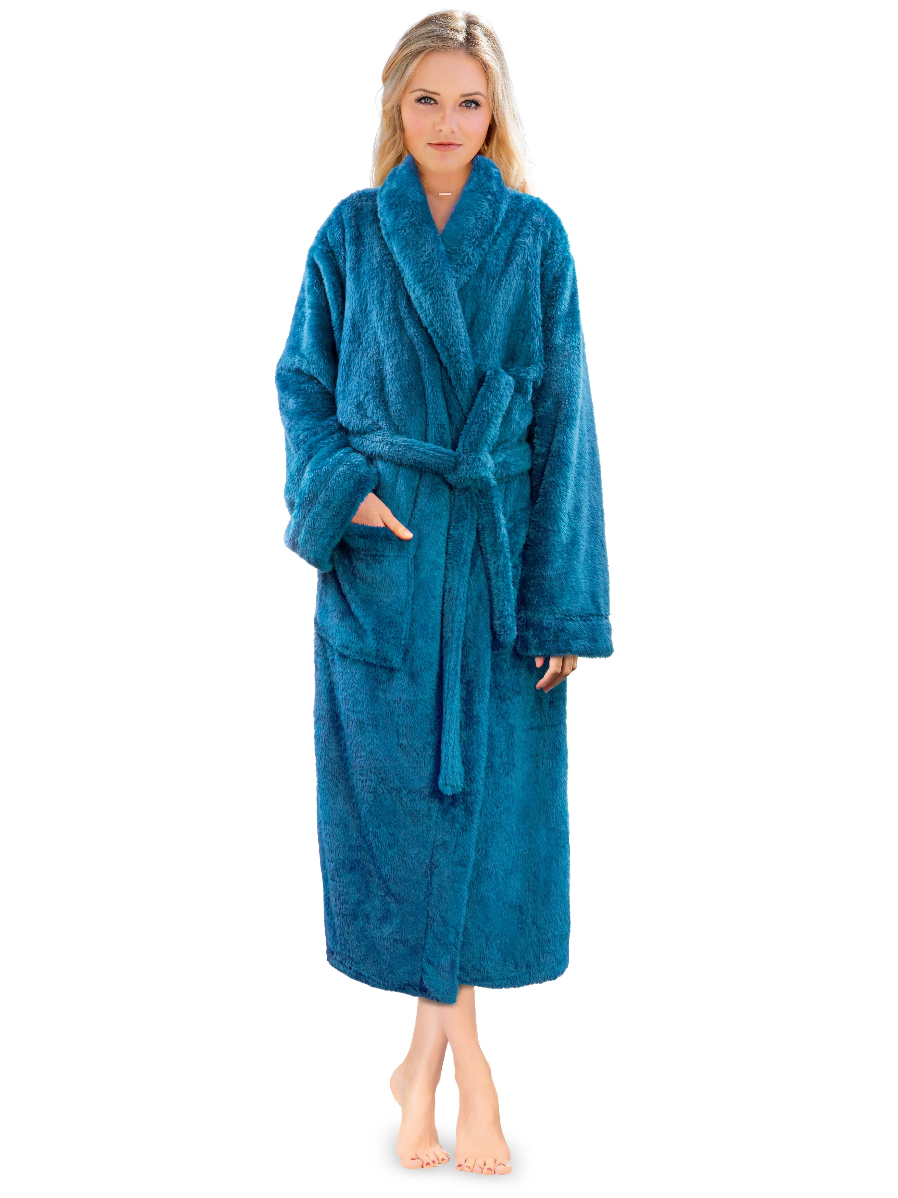 PAVILIA Premium Womens Plush Soft Robe Fluffy, Warm, Fleece Sherpa Shaggy Bathrobe (S/M, Turquoise)