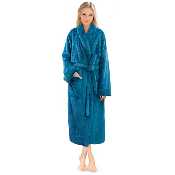PAVILIA Premium Womens Plush Soft Robe Fluffy, Warm, Fleece Sherpa Shaggy Bathrobe (S/M, Turquoise)