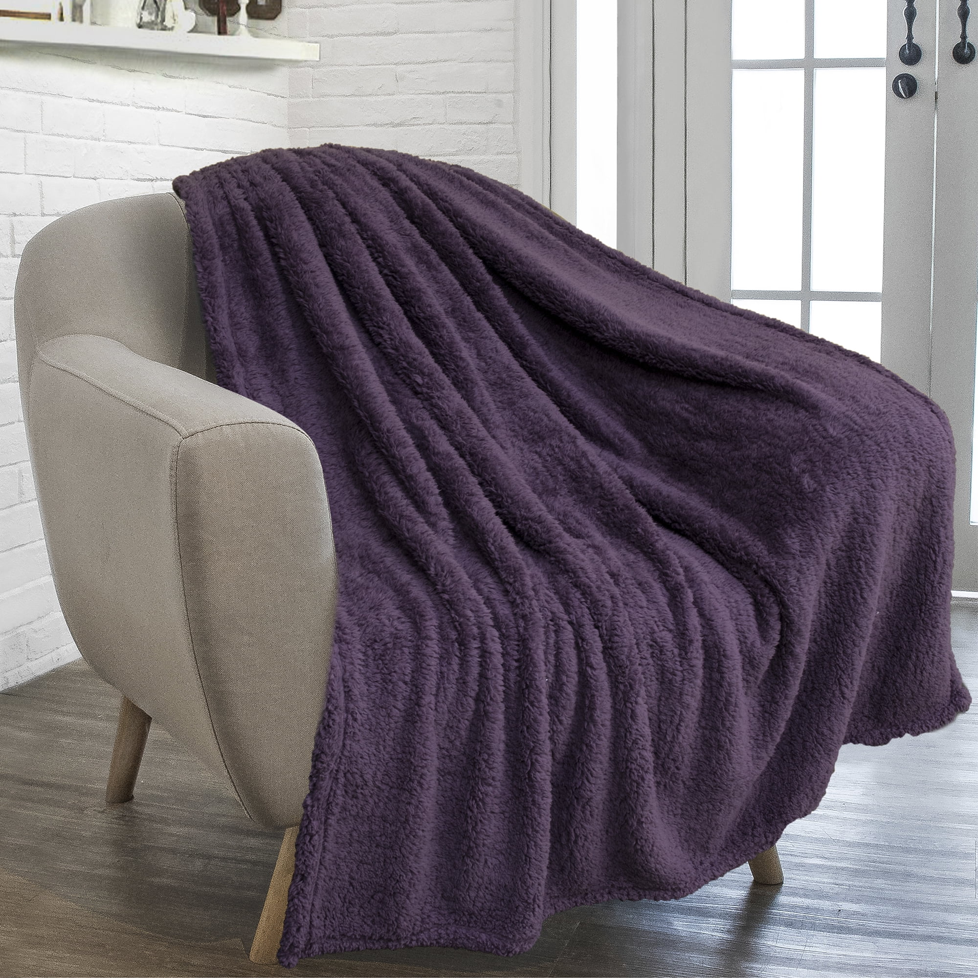 Purple Checker Throw Blanket 50x60 Fleece Sherpa Bed 