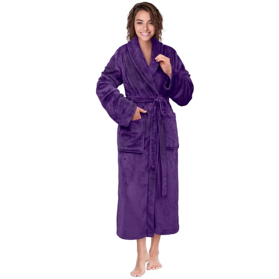 PAVILIA Purple Women Robe Fleece Plush Soft, Fluffy Fuzzy Cozy Warm Lightweight Bathrobe, Shower Spa House Long Robe for Women, 2XL/3XL