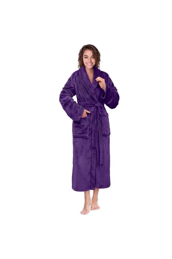 Purple Women Robe Fleece Plush Soft, Fluffy Fuzzy Cozy Warm Lightweight Bathrobe, Shower Spa House Long Robe for Women, 2XL/3XL