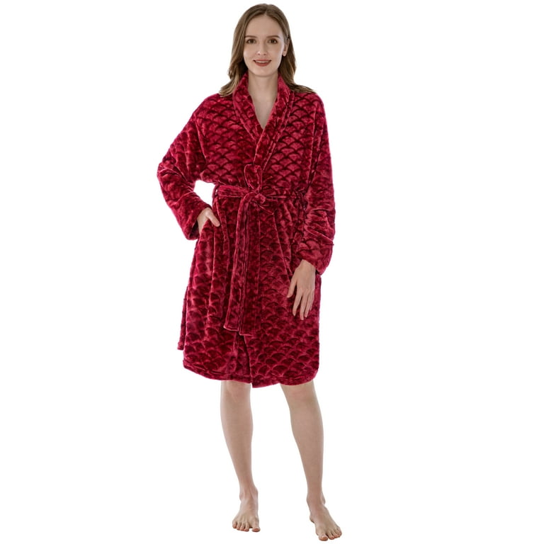 PAVILIA Red Short Robes for Women, Plush Soft Womens Bathrobe Lightweight,  Fluffy Fuzzy Cozy Women’s Bath Robe Knee Length, Shower Spa House Kimono