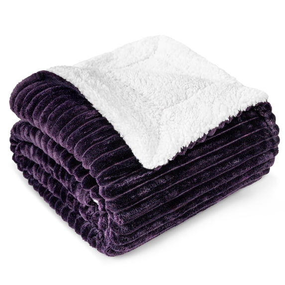 PAVILIA Soft Fleece Sherpa Throw Blanket for Sofa Couch Bed, Purple, 50x60