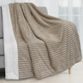 thumbnail image 1 of PAVILIA Reversible Sherpa Fleece Throw Blanket Taupe Tan Camel, Plush Flannel Throw, Ultra Soft Warm Ribbed Microfiber Blanket for Sofa Couch Bed, Luxury Thick Striped Blanket, Taupe, 50x60, 1 of 7