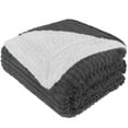 thumbnail image 1 of PAVILIA Reversible Sherpa Fleece Throw Blanket Twin Dark Grey, Soft Fuzzy Plush Flannel Throw, Warm Ribbed Microfiber Blanket for Sofa Couch Bed, Thick Striped Blanket, Grey, 60x80, 1 of 7