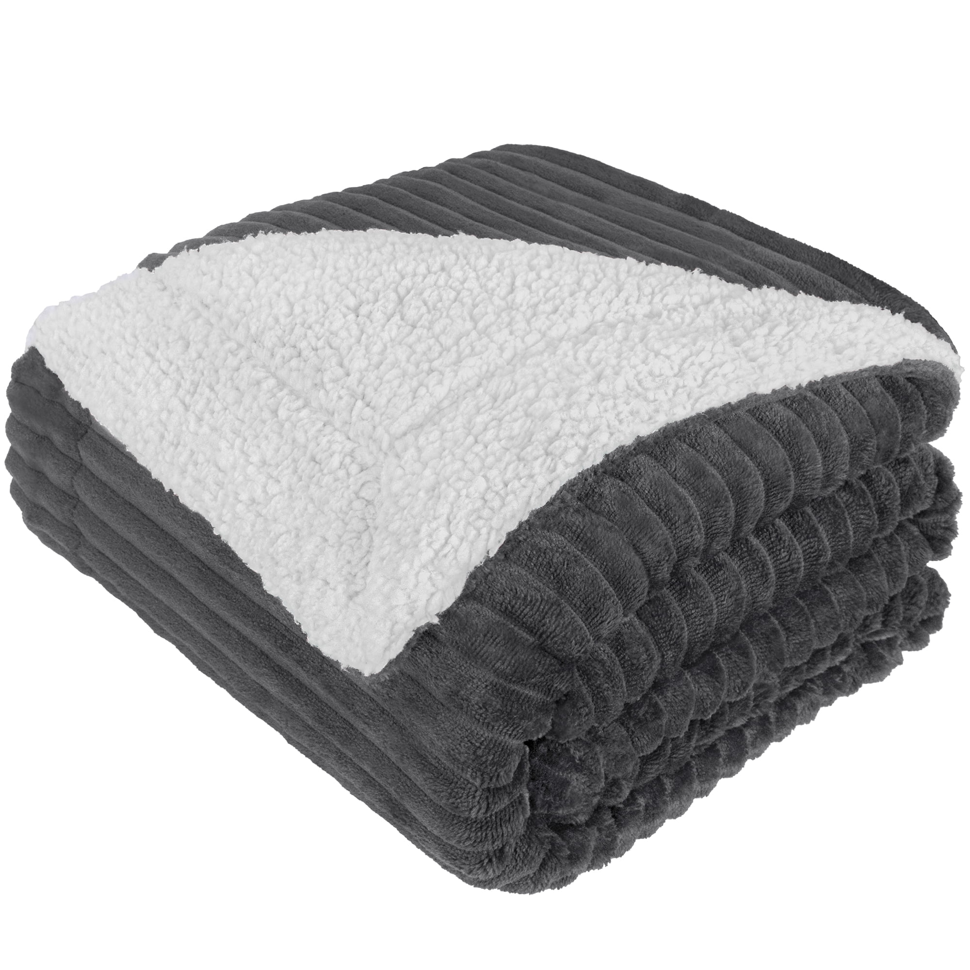 Twin Dark Grey Reversible Sherpa Fleece Blanket