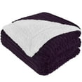 thumbnail image 1 of PAVILIA Reversible Sherpa Fleece Throw Blanket Twin Eggplant Purple, Soft Fuzzy Plush Flannel Throw, Warm Ribbed Microfiber Blanket for Sofa Couch Bed, Thick Striped Blanket, Purple, 60x80, 1 of 7