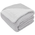 thumbnail image 1 of PAVILIA Reversible Sherpa Fleece Throw Blanket Twin Light Grey, Soft Fuzzy Plush Flannel Throw, Warm Ribbed Microfiber Blanket for Sofa Couch Bed, Thick Striped Blanket, Light Grey, 60x80, 1 of 7