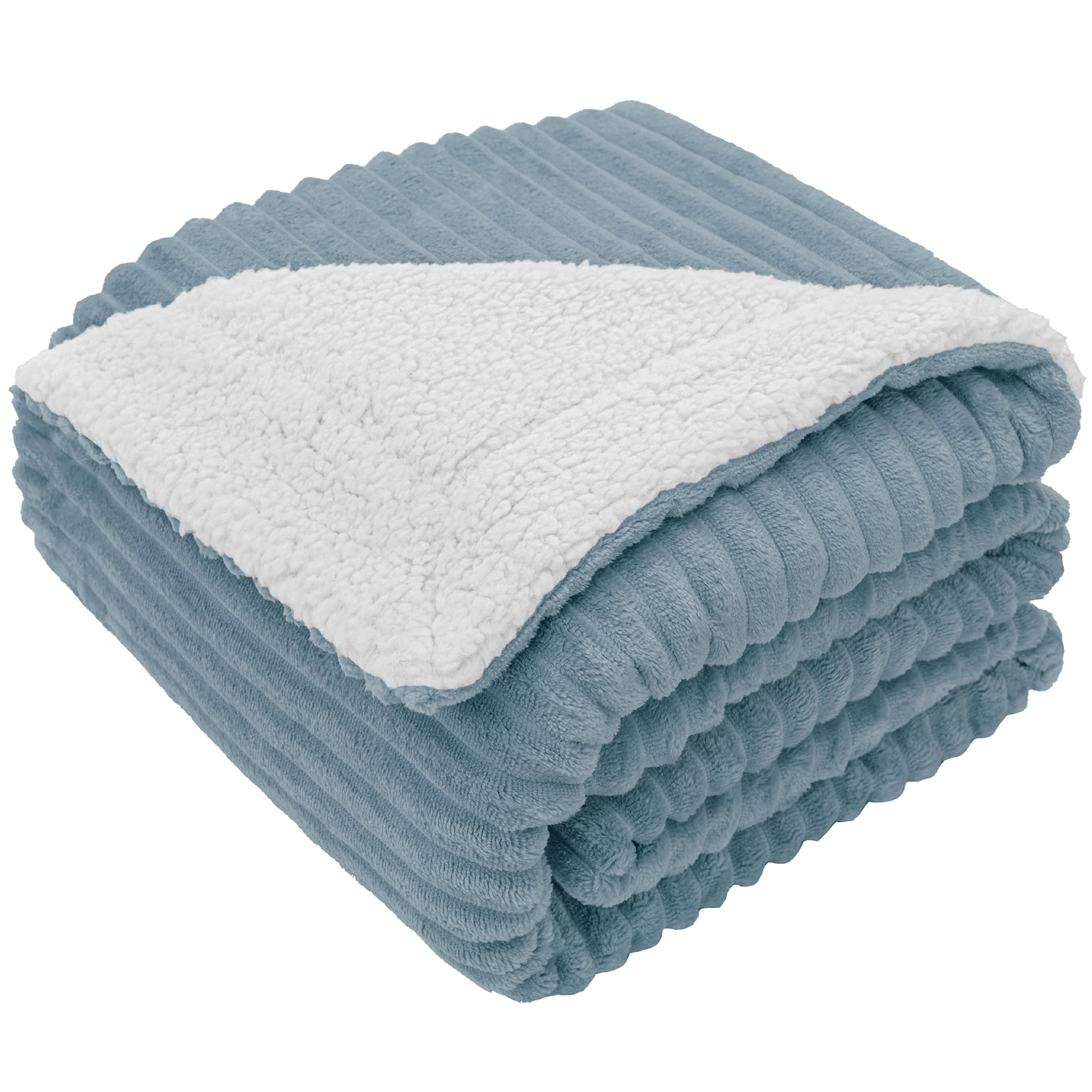 PAVILIA Reversible Sherpa Fleece Throw Blanket Twin Slate Dusty Blue ...