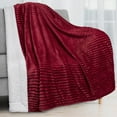 thumbnail image 1 of PAVILIA Reversible Sherpa Fleece Throw Blanket Wine Red Burgundy, Plush Flannel Throw, Ultra Soft Warm Ribbed Microfiber Blanket for Sofa Couch Bed, Luxury Thick Striped Blanket, Red, 50x60, 1 of 7