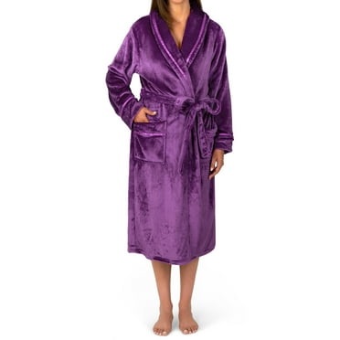 PAVILIA Robes For Women, Fleece Soft Fluffy Bathrobe, Plush Cozy Long Spa Robe, Satin Trim (S/M, Purple)
