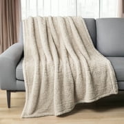 PAVILIA Sherpa Throw Blanket For Couch Sofa, Cream Beige Fluffy Warm Plush Blanket for Bed, Cozy Super Soft Lightweight Throw, Fuzzy Decorative Blanket, All Sea