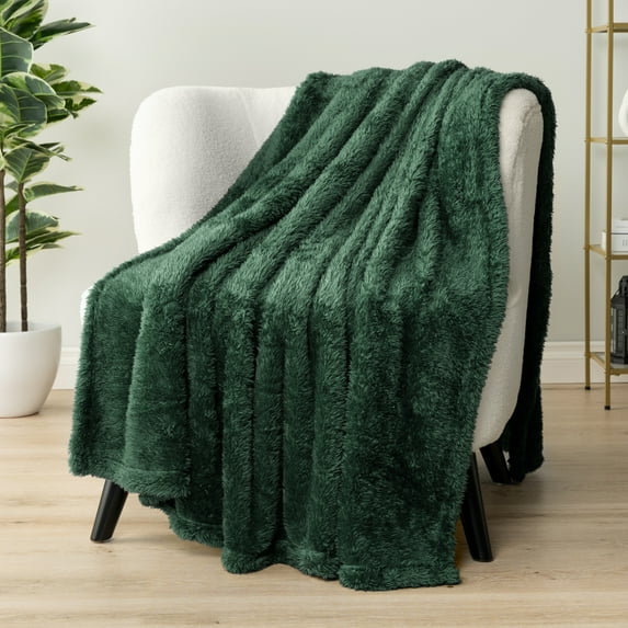 PAVILIA Sherpa Throw Blanket For Couch Sofa, Emerald Green Fluffy Warm Plush Blanket for Bed, Cozy Super Soft Lightweight Throw, Fuzzy Decorative Blanket, All Season Home, 50x60