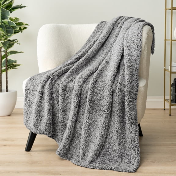 PAVILIA Sherpa Throw Blanket For Couch Sofa, Heather Grey Fluffy Warm Plush Blanket for Bed, Cozy Super Soft Lightweight Throw, Fuzzy Decorative Blanket, All Season Home, 50x60