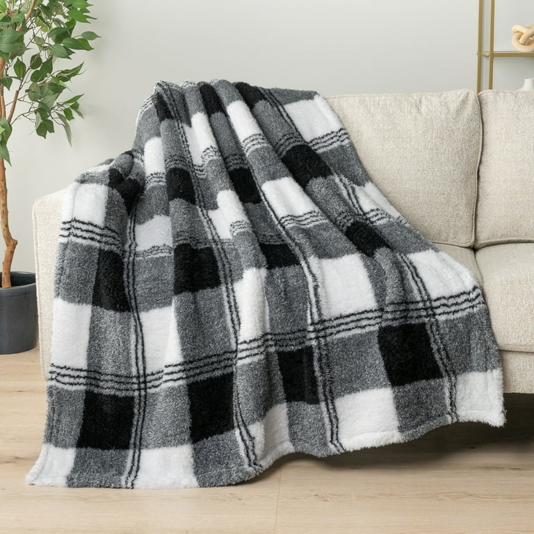 PAVILIA Sherpa Throw Blanket For Couch Sofa, White Black Fluffy