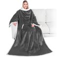 thumbnail image 1 of PAVILIA Sherpa Wearable Blanket with Sleeves and Pocket, Plush Thick Cozy Body Blanket Wrap for Adult Women Men, Christmas Gift for Wife Mom, Dark Grey, 1 of 9