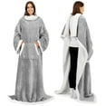 thumbnail image 1 of PAVILIA Sherpa Wearable Blanket with Sleeves and Pocket, Plush Thick Cozy Body Blanket Wrap for Adult Women Men, Christmas Gift for Wife Mom, Light Grey, 1 of 9