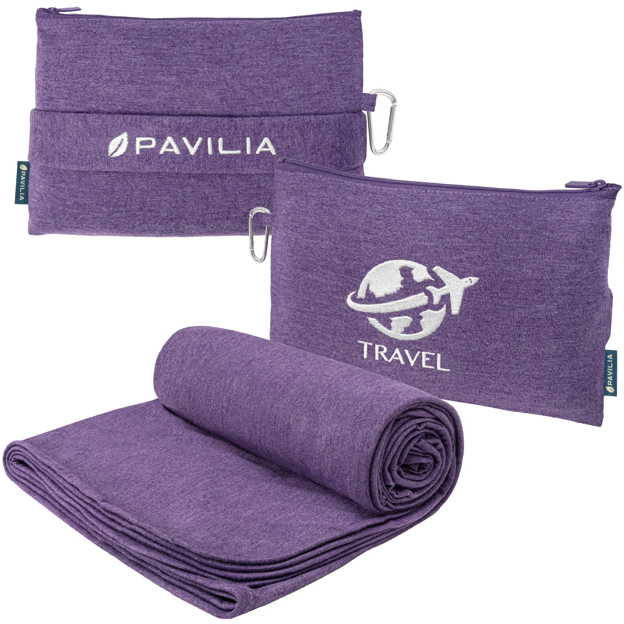 Pavilia Purple Microfleece Travel Blanket and Pillow Set