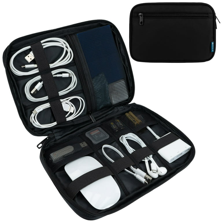 Small Travel Cable Organizer Case - Cord Organizer Bag for Tech  Electronics, Cables, Chargers & Airplane Accessories (Black)