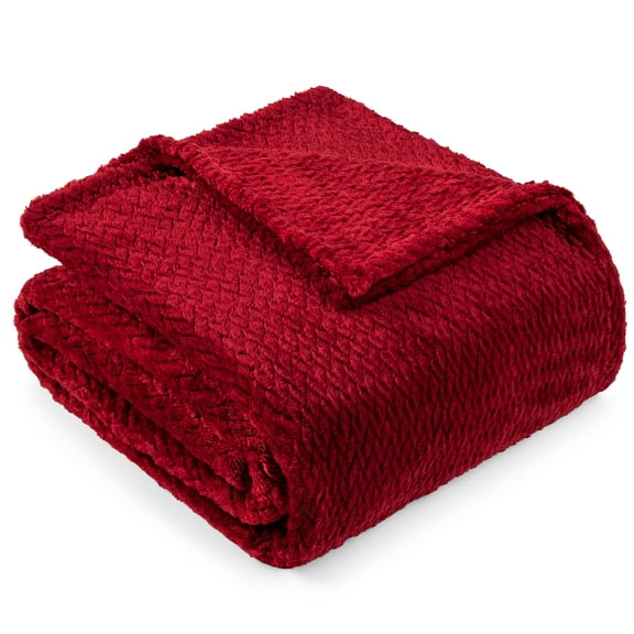 PAVILIA Soft Fleece Burgundy Dark Red Throw Blanket for Couch, Lightweight Plush Warm Blankets for Bed, Fuzzy Cozy Flannel Blanket Throw for Sofa, Travel, Jacquard Pattern, Wine Red, Twin, 60x80 inch