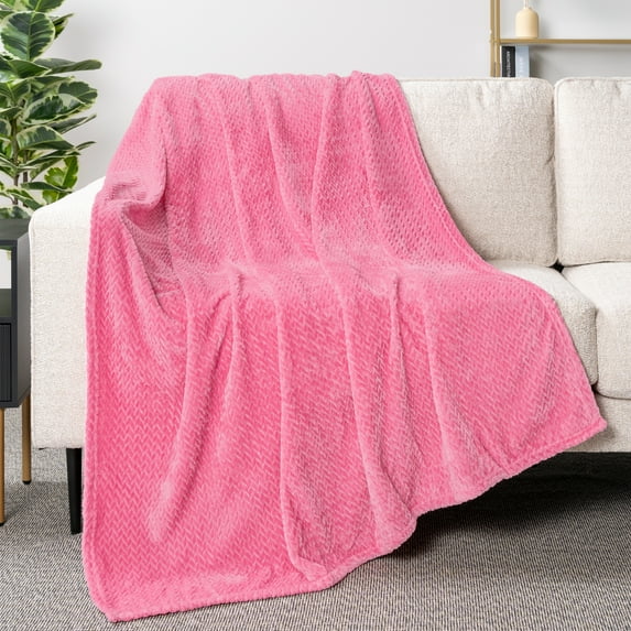 PAVILIA Soft Fleece Hot Pink Throw Blanket for Couch, Lightweight Plush Warm Blankets for Bed, Fuzzy Cozy Flannel Blanket Throw for Sofa, Travel, Jacquard Pattern, Hot Pink, 50x60 inch