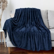 PAVILIA Soft Fleece Navy Blue Throw Blanket for Couch, Lightweight Plush Warm Blankets for Bed, Fuzzy Cozy Flannel Blanket Throw for Sofa, Travel, Jacquard Pattern, Navy Blue, 50x60 inch