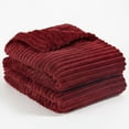 thumbnail image 1 of PAVILIA Soft Fleece Queen Bed Blanket Burgundy Wine Red, Large Fuzzy Plush Flannel Throw, Warm Cozy Ribbed Microfiber Blanket for Sofa Couch, Lightweight Striped Blanket, Wine, 90x90, 1 of 9