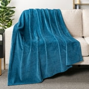 PAVILIA Soft Fleece Teal Blue Throw Blanket for Couch, Lightweight Plush Warm Blankets for Bed, Fuzzy Cozy Flannel Blanket Throw for Sofa, Travel, Jacquard Patt