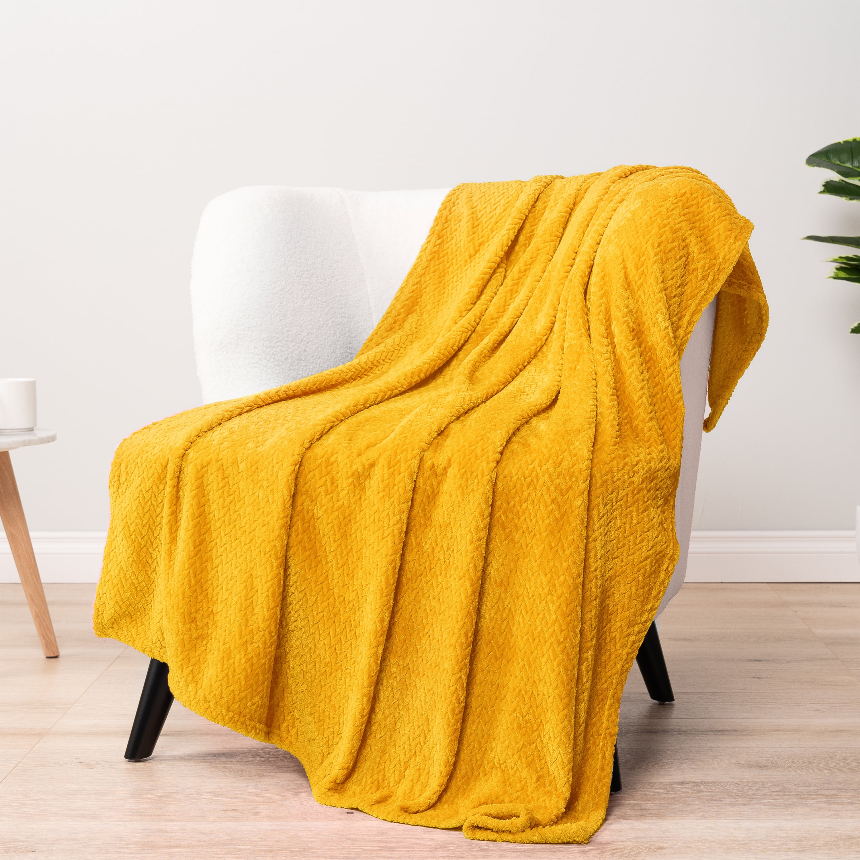 Yellow Polycotton Throw Blanket