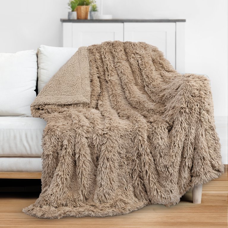 PAVILIA Soft Fluffy Faux Fur Throw Blanket, Taupe Tan Camel, Shaggy Furry  Warm Sherpa Blanket Fleece Throw for Bed, Sofa, Couch, Decorative Fuzzy