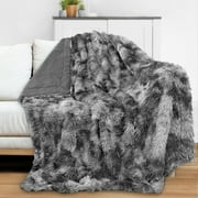 PAVILIA Soft Fluffy Faux Fur Throw Blanket, Twin Tie-Dye Grey, Shaggy Furry Warm Sherpa Blanket Fleece Throw for Bed, Sofa, Couch, Decorative Fuzzy Plush Comfy Thick Throw Blanket, 60x80 Inches