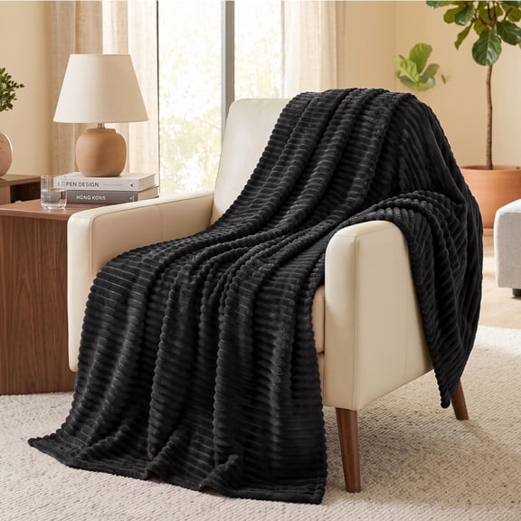 PAVILIA Soft Lightweight Fleece Throw Blanket for Sofa Couch, Black 50x60