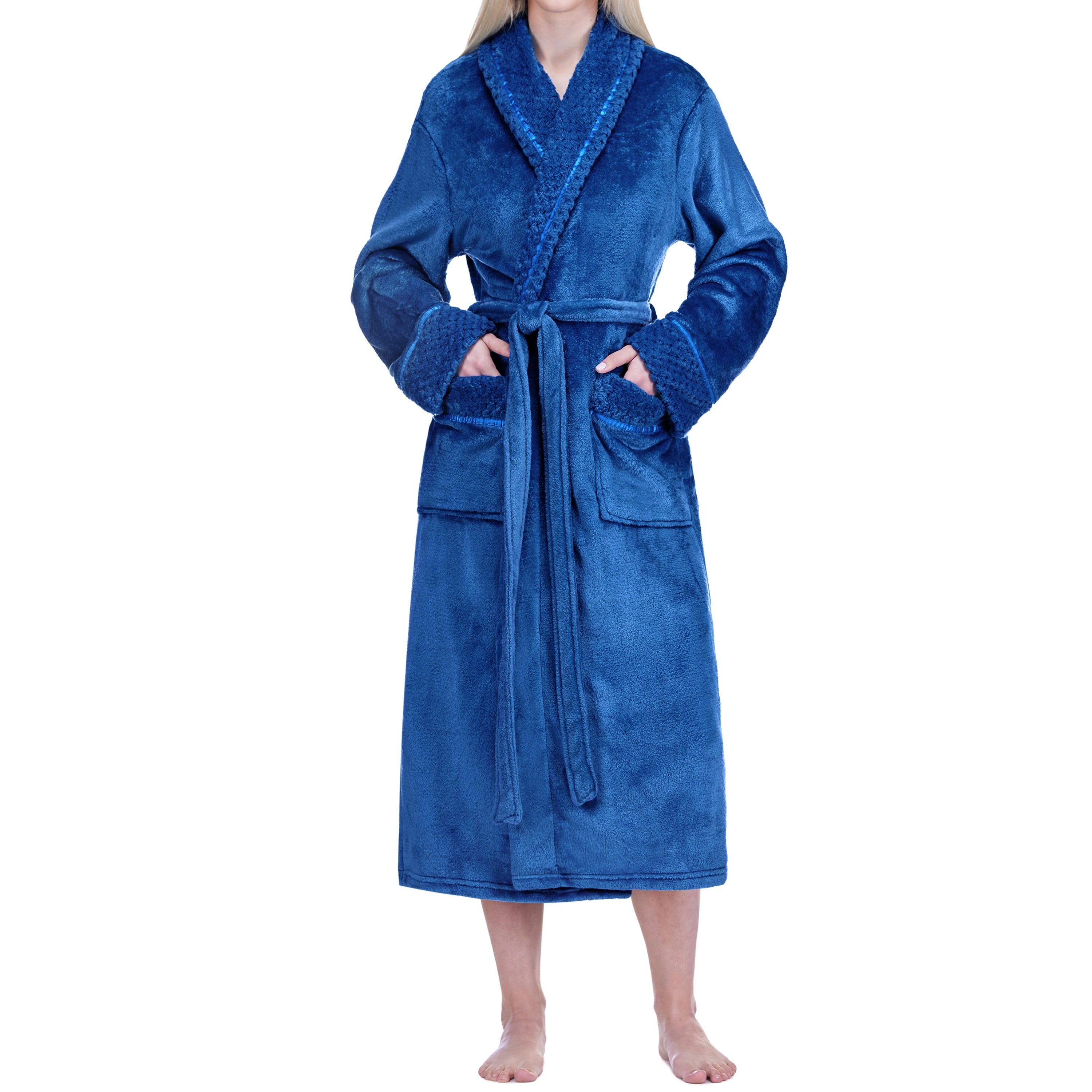 Pavilia, Women Fleece Robe, L/XL, Cozy Blue Housecoat with Satin Trim -  Walmart.com