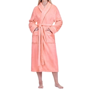 Fuzzy Red Robe PAVILIA, Women Plush Fleece Robe, S/M, Light Pink Cozy Spa Long Robe ...