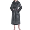 thumbnail image 1 of PAVILIA Plush Fleece Robe for Women, Soft Cozy Long Bathrobe with Satin Waffle Trim, Warm Lightweight Spa Robe, Housecoat with Pockets & Tie Belt, Gray, S/M, 1 of 10