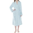 thumbnail image 1 of PAVILIA Soft Plush Women Fleece Robe, Light Blue Cozy Bathrobe, Female Long Spa Robe, Warm Housecoat, Satin Waffle Trim, L/XL, 1 of 9