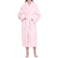 thumbnail image 1 of PAVILIA Plush Fleece Robe for Women, Soft Cozy Long Bathrobe with Satin Waffle Trim, Warm Lightweight Spa Robe, Housecoat with Pockets & Tie Belt, Pink, L/XL, 1 of 10