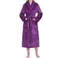 thumbnail image 1 of PAVILIA Plush Fleece Robe for Women, Soft Cozy Long Bathrobe with Satin Waffle Trim, Warm Lightweight Spa Robe, Housecoat with Pockets & Tie Belt, Purple, S/M, 1 of 10